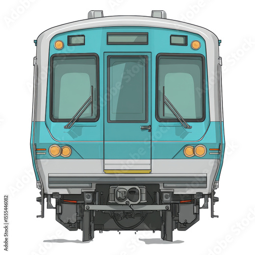Front View of a Modern Train in Aqua and White Design