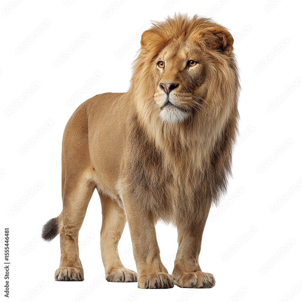 Obraz premium Majestic Lion Stands Proud Against a Black Background