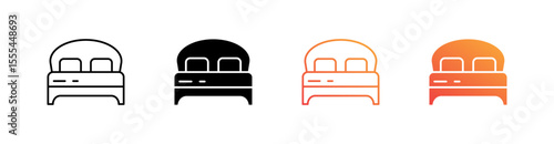 Bed Multiple Style Icon Set Vector 