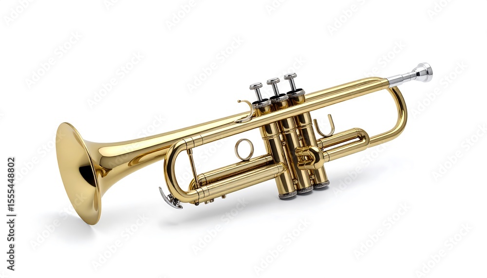Obraz premium Gleaming Brass Trumpet Isolated on White Background for Musical Concepts.