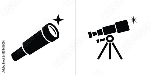 Two Telescopes Icon Set Handheld Telescope and Tripod Telescope Star Gazing