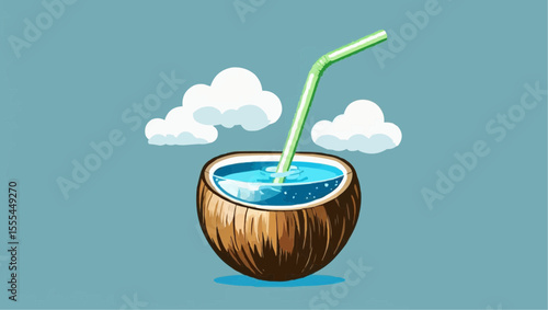 Coconut cocktail vector illustration beautiful 