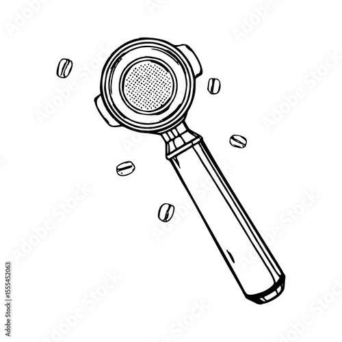 coffee portafilter with scattered beans vector