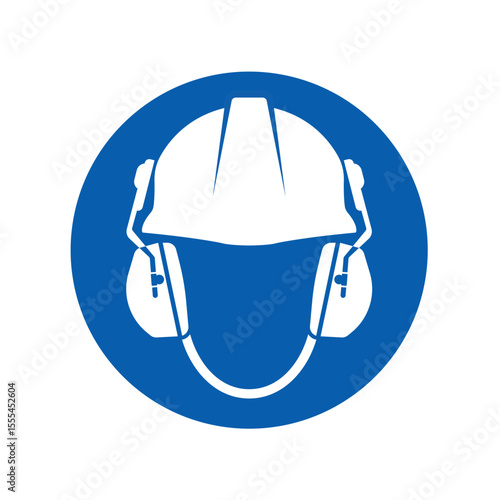 mandatory safety signs icon_wear safety helmet and ear muff. round shapes