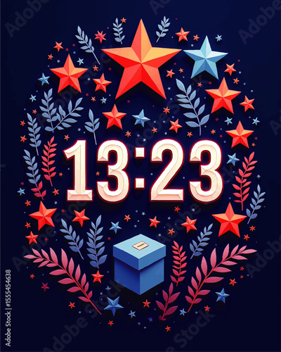 Patriotic Election Countdown with Red and Blue Stars, Ballot Box, and Voting Time on Dark Background – Vector Illustration