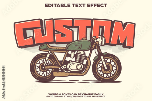 vintage retro style editable text effect with caferacer motorcyle for poster or tshirt design