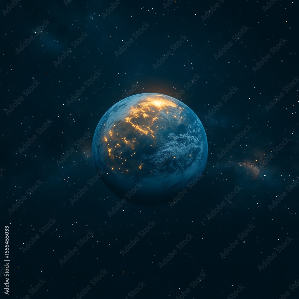 Earth in the cosmos, illuminated by city lights Earth in the cosmos, illuminated by city lights