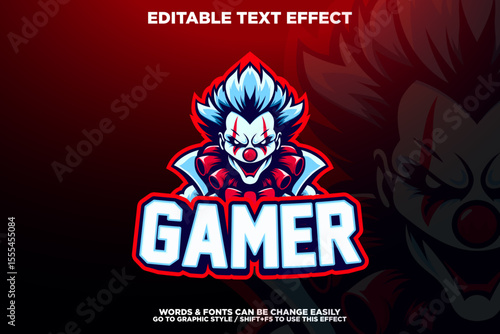 esport style editable text effect with evil clown mascot logo