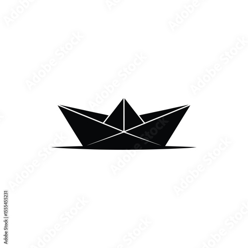 Elegant Black Silhouette of a Paper Boat on a White Background Illustration