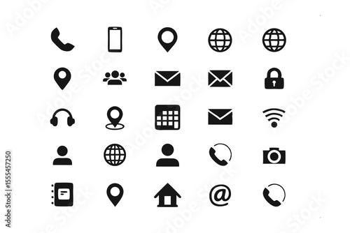 Communication Icon Collection: A versatile set of minimalist icons representing various modes of communication and connectivity, ideal for user interface design and graphic applications.