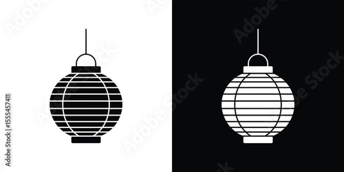 Representation of Traditional Japanese Lantern Black and White Illustration on Contrasting Backgrounds