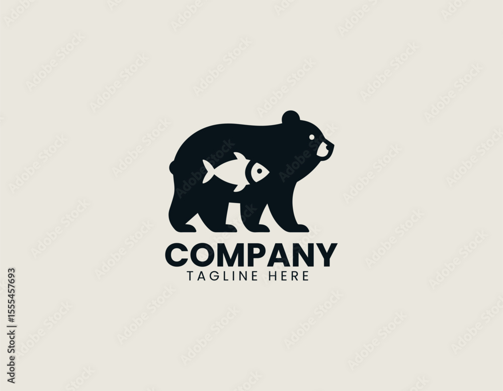 Obraz premium Powerful Bear and Fish Wild Nature Hunter Catch Vector Logo Design