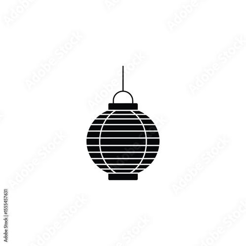 Simple Black and White Illustration of an Asian Paper Lantern Decoration Hanging