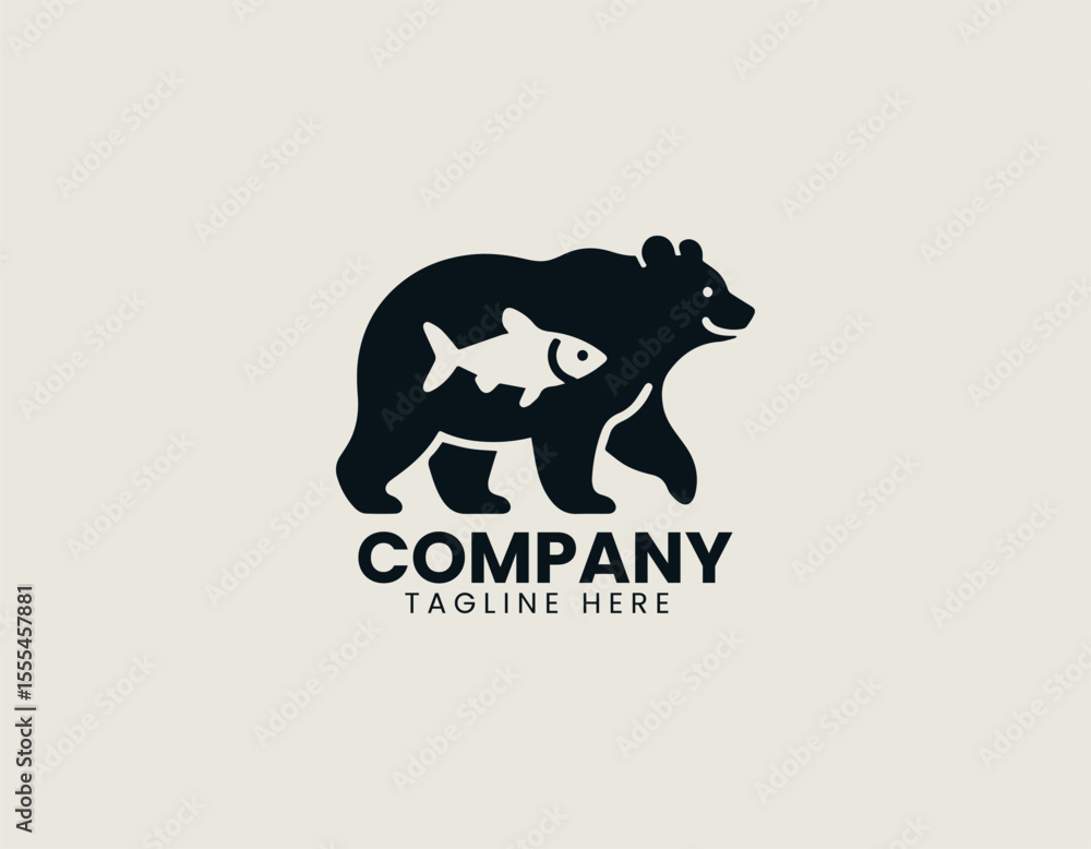 Obraz premium Powerful Bear and Fish Wild Nature Hunter Catch Vector Logo Design