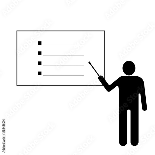 ホワイトボードの箇条書きを説明する人