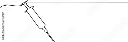 Continuous one line drawing of medical syringe. One line drawing illustration of injection syringe. vector,