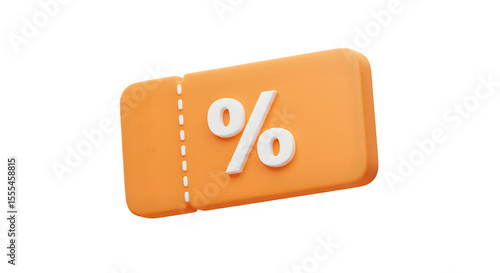 Orange 3D Discount Voucher Icon - Instant Savings Coupon, Isolated on White or Transparent Background