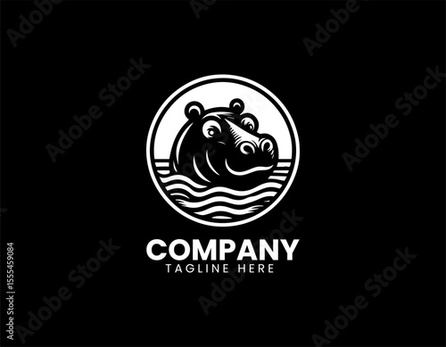 Peaceful Hippopotamus In Water Serene Nature African Wildlife Vector Logo Design