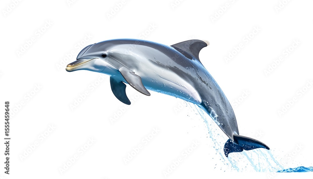 Obraz premium Playful Dolphin Leaping High with Isolated on White Background, and Ocean Joy Freedom.
