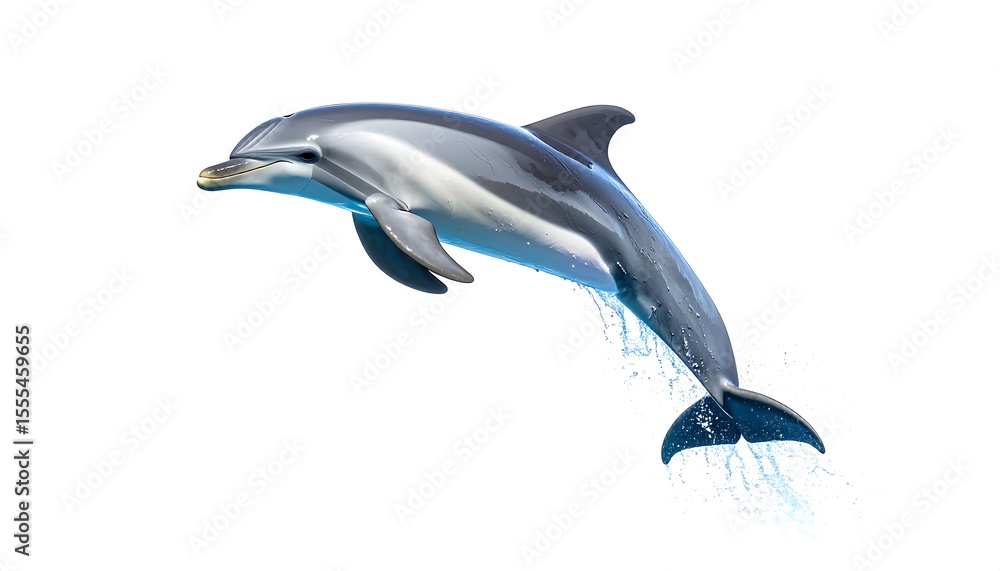 Obraz premium Playful Dolphin Leaping and Jumping Out of Water Isolated on White Background.