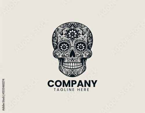 Elegant Skull with Floral Motif Mysterious Beauty Nature's Cycle Vector Logo Design