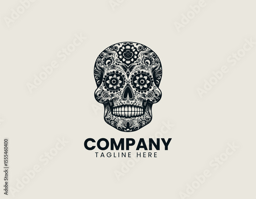 Elegant Skull with Floral Motif Mysterious Beauty Nature's Cycle Vector Logo Design