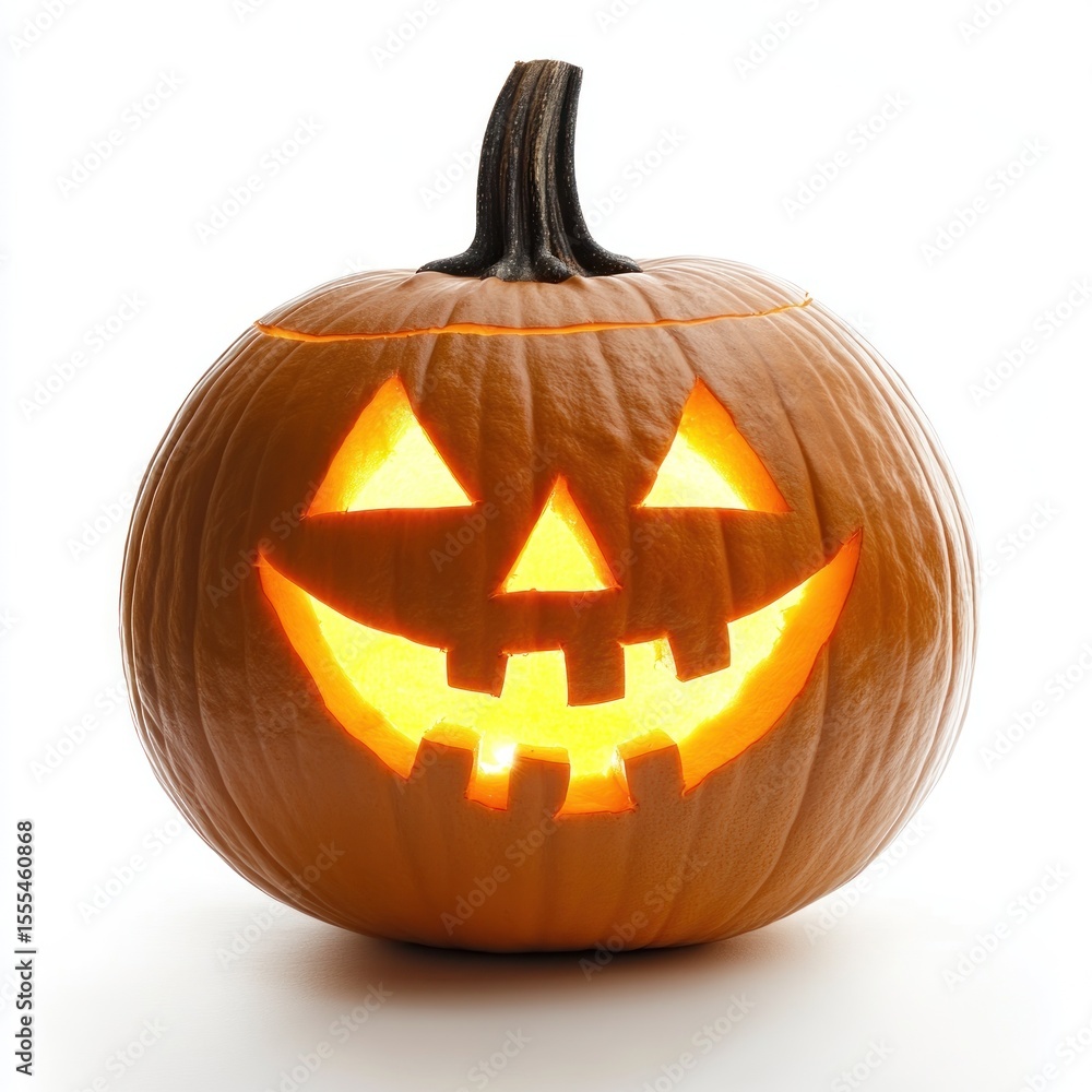 Illuminated jack-o'-lantern with a classic carved grin Illuminated jack-o'-lantern with a classic carved grin