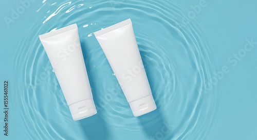 Wallpaper Mural Blank white plastic tube on floating on aqua background. Cosmetic beauty product branding mockup. Torontodigital.ca