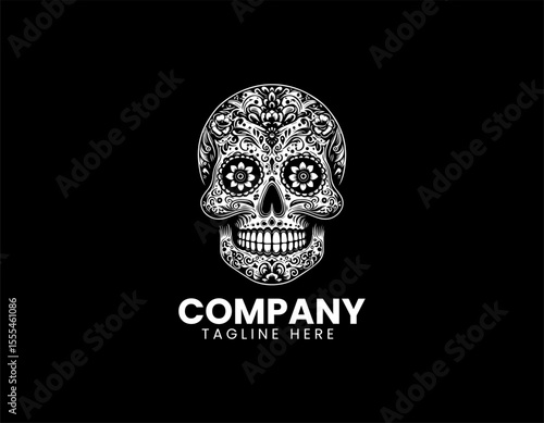 Elegant Skull with Floral Motif Mysterious Beauty Nature's Cycle Vector Logo Design