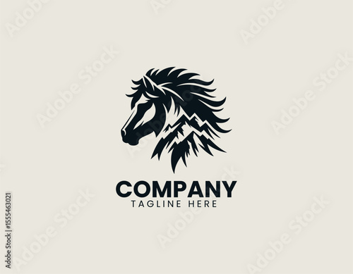 Powerful Horse Mountain Fusion Dynamic Equine Landscape Iconic Vector Logo