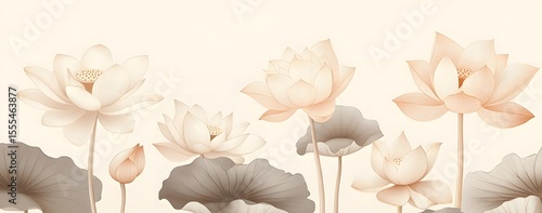Elegant lotus flowers with beige background