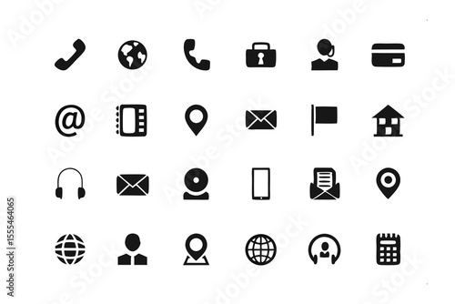 Essential Communication Icons: A meticulously curated collection of clean, minimalist icons representing essential communication tools, perfect for user interfaces, infographics, and design projects.