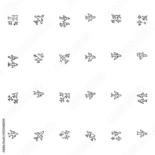 Airplane Icons: Minimalist Line Art Set for Travel, Transportation, and Aviation Designs.