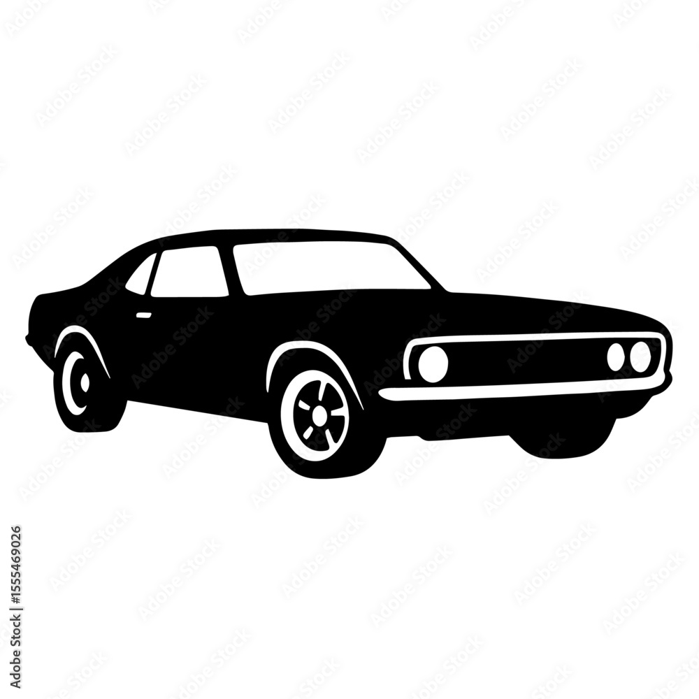 Naklejka premium Black and white silhouette vector of a car on white background