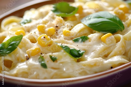 Wallpaper Mural Creamy pasta with corn and basil. Torontodigital.ca