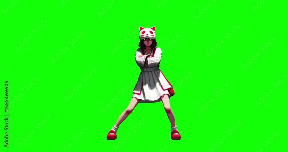 Girl anime style gif loop animation on green screen background. Girl anime style gif loop animation on green screen background.