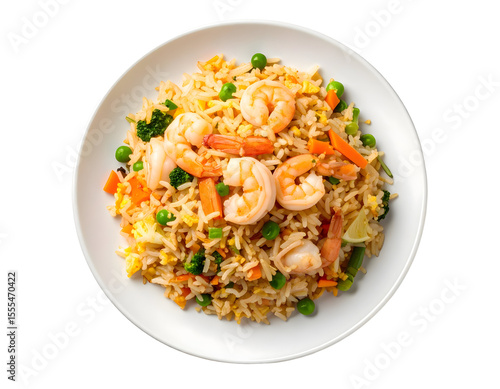 Shrimp fried rice on white plate