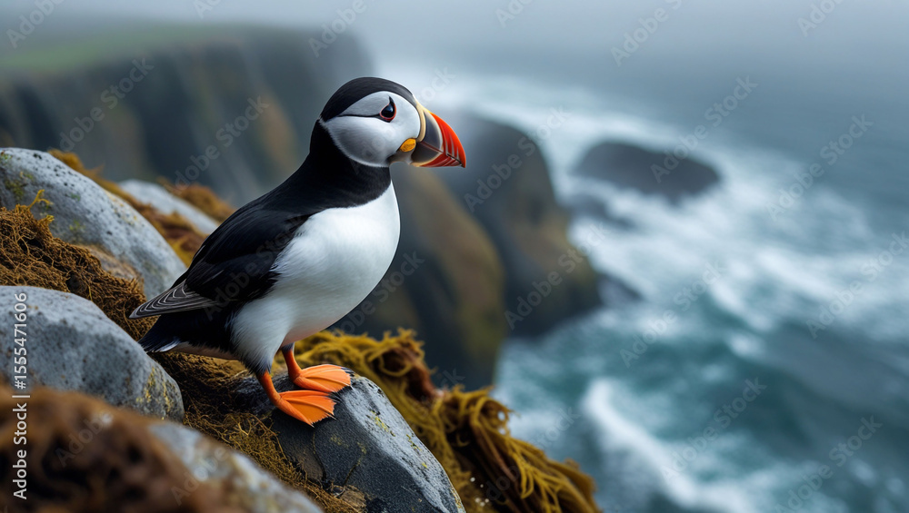 Fototapeta premium Atlantic puffin seabird wildlife birdwatching iceland animal nature ocean coast travel photography