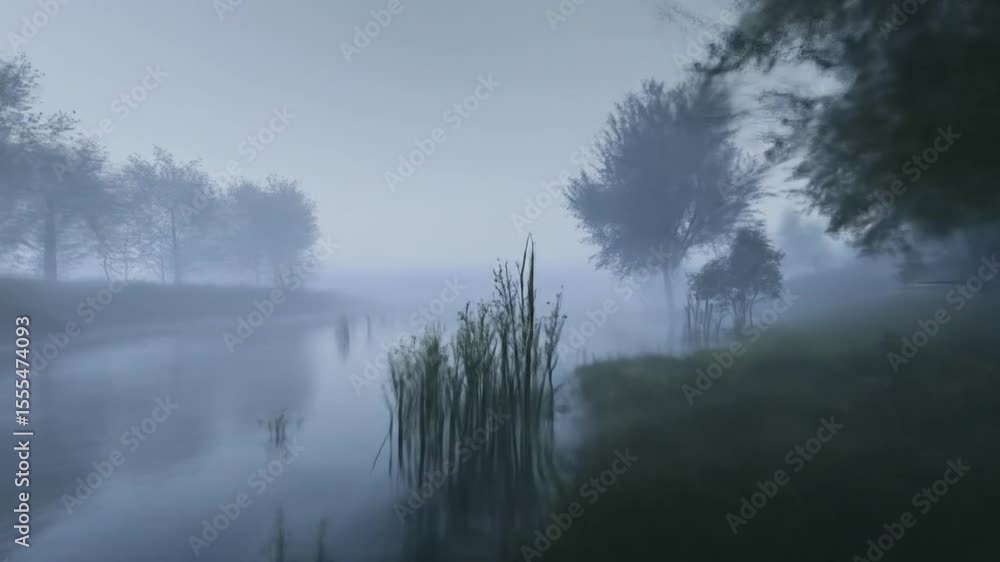 Misty waters reflecting foggy woodland scene Misty waters reflecting foggy woodland scene