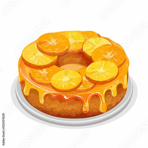 Upside-Down Orange Cake with Glaze and Sliced Citrus Topping on a Plate