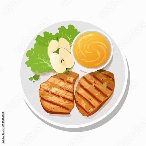 Grilled Chicken Breast with Apple Slices, Lettuce and Creamy Sauce on a Plate