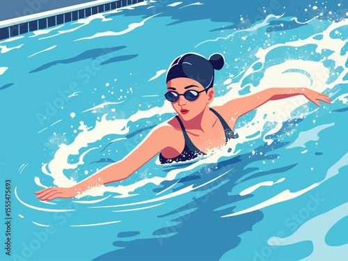 Active healthy strong young woman, girl swimmer swimming pool, glasses, sport swim suit water, finish, competition, training fitness club, gym, workout 