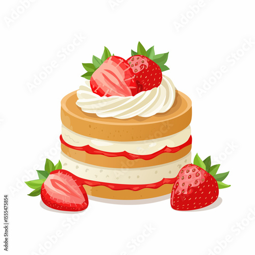 Delicious layered strawberry shortcake with whipped cream and fresh strawberries