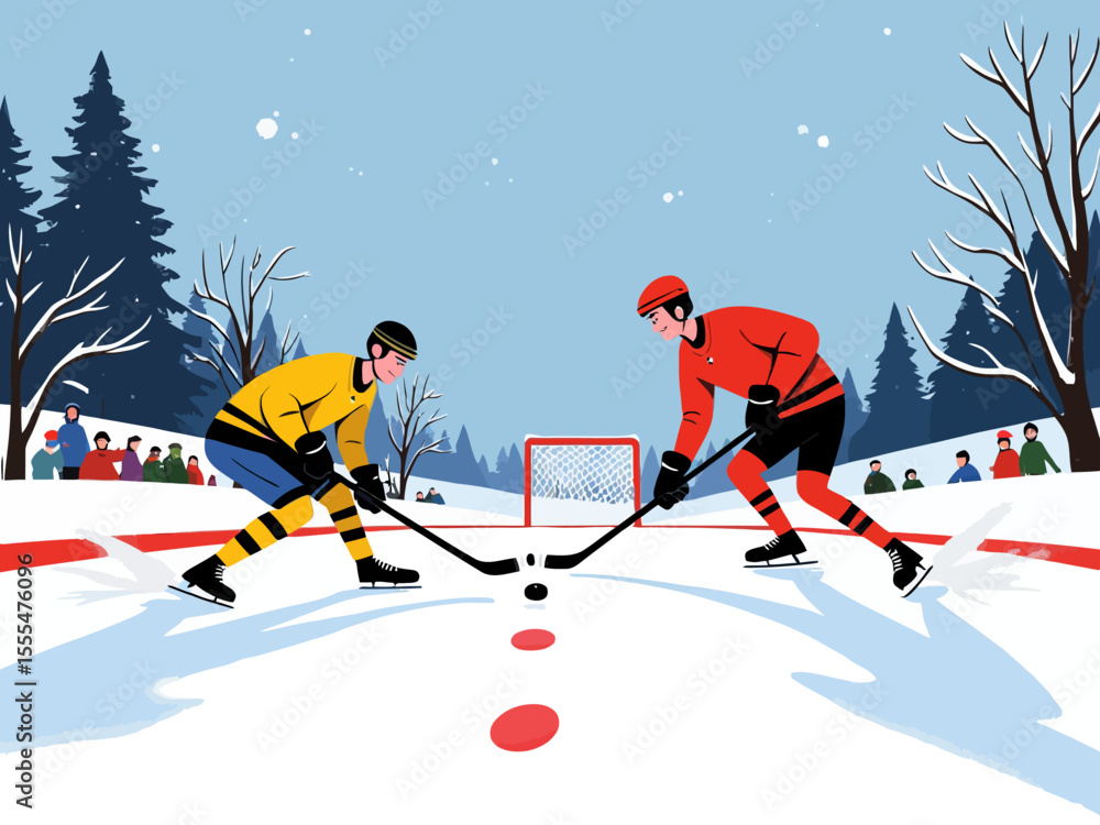 Obraz premium Sportsman from different team are playing hockey, competing on friendly match without spectators winter games competition