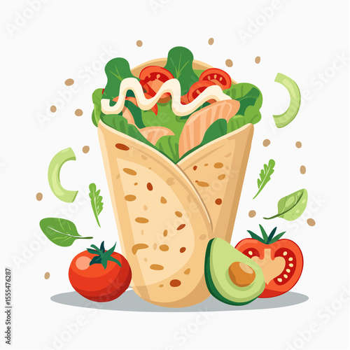 Delicious Tortilla Wrap with Fresh Vegetables and Creamy Sauce Illustration