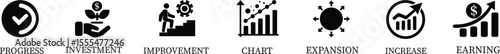 Growth icon set.Containing performance, gain, improvement, grow, chart, increase, evolution and development icon.Increase and Decrease Line Icon.Vector illustration.