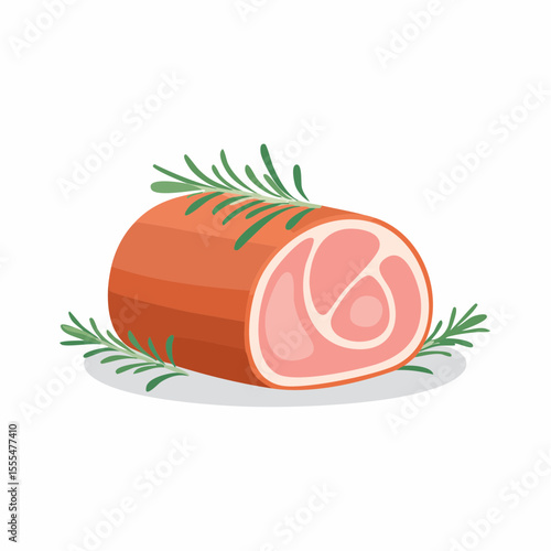 Stylized Pork Loin Roast with Rosemary Sprigs, Vector Illustration