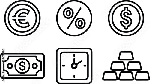 Finance, Currency, and Investment Line Icons Set vector.