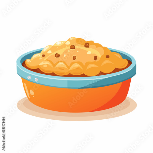 Cartoonish Apple Crisp Dessert in a Blue Trimmed Bowl with Red Accent
