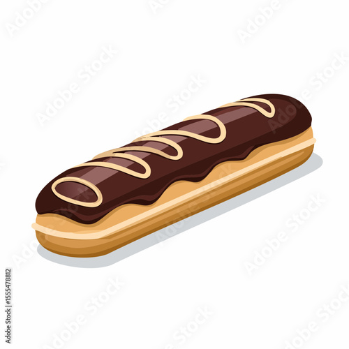 Delicious chocolate eclair with custard filling and decorative icing swirls